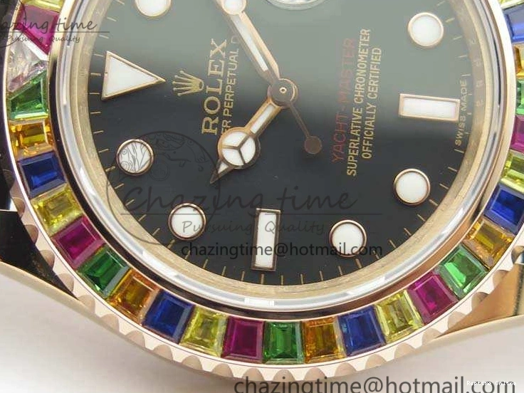 0209 GoodFit Yacht-Master 40mm 116695SATS BP Maker Best Edition Crystal Bezel On Black Rubber Strap Swiss ETA 3555